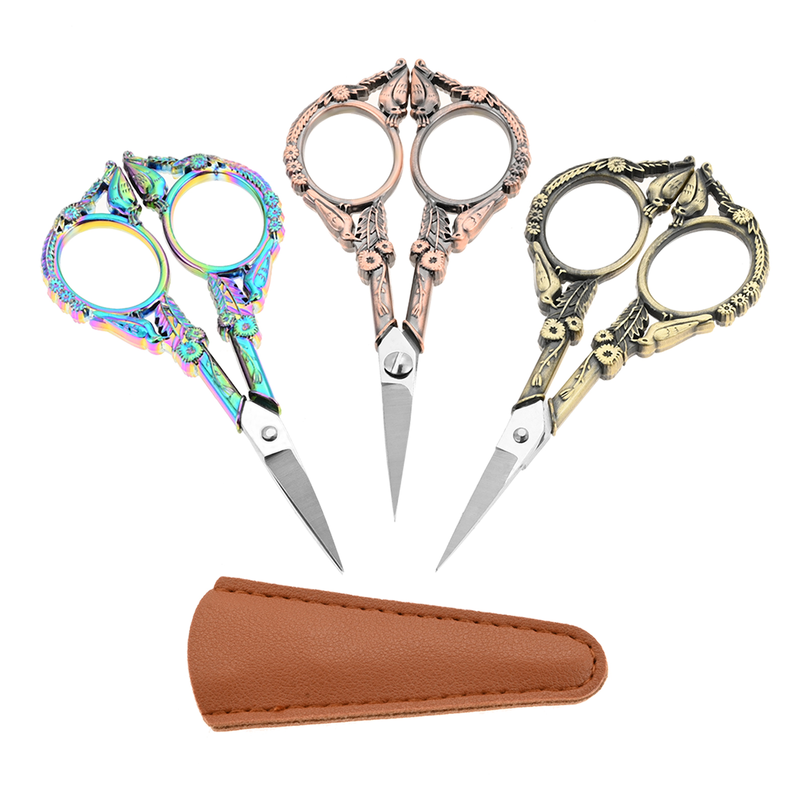 Scissors Stainless Craft - Retro Embroidery Scissors with Leather Sheath