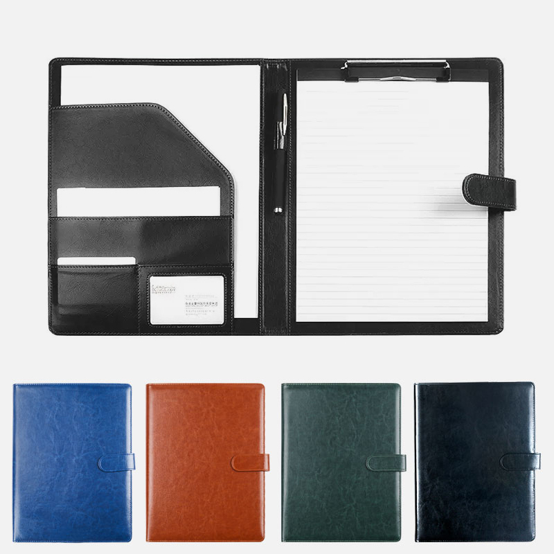 Portfolio Folder Zip - Black A4 Leather Padfolio Portfolio File