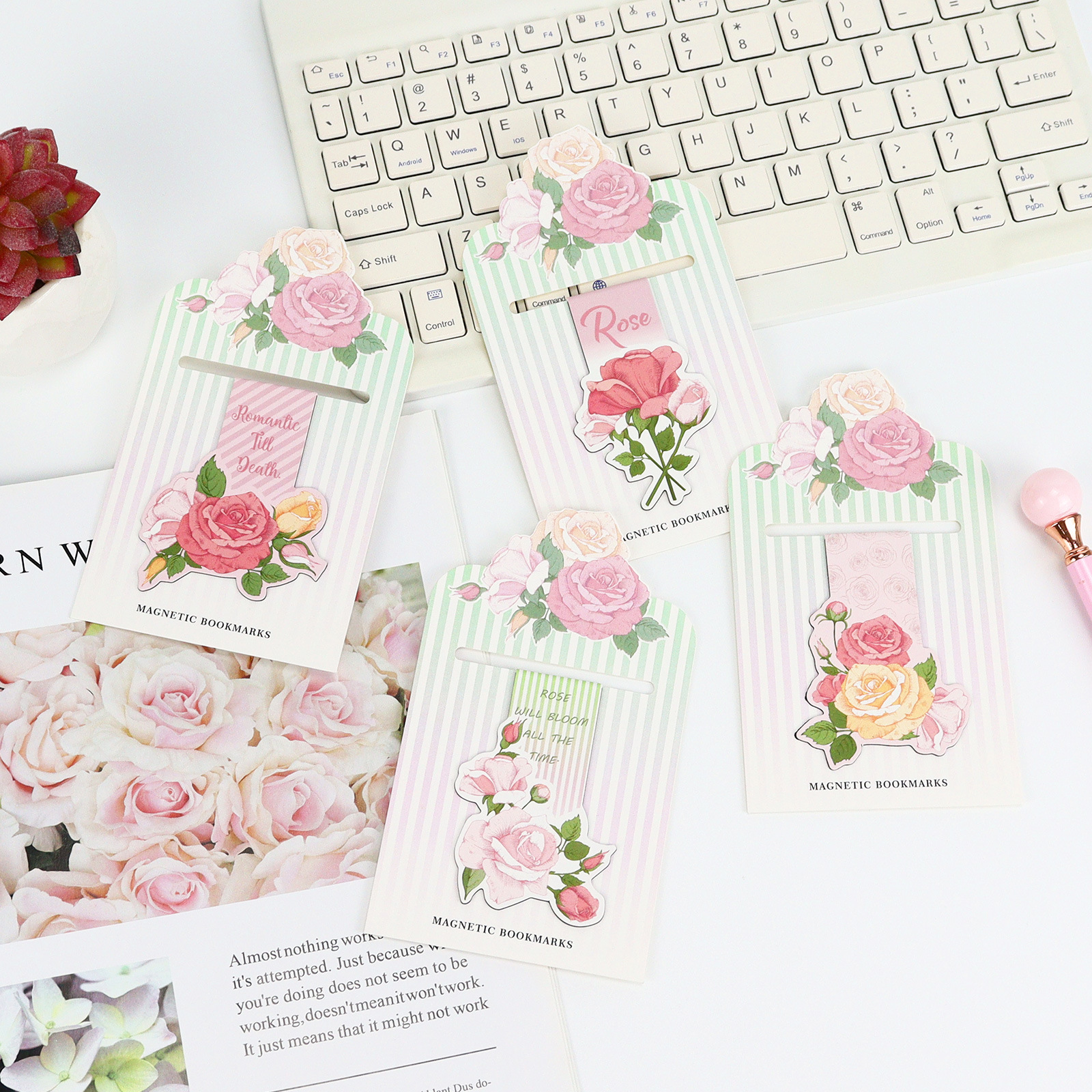 Bookmark Magnetic Clip - Pink Rose Blossom Alien Magnetic Bookmark