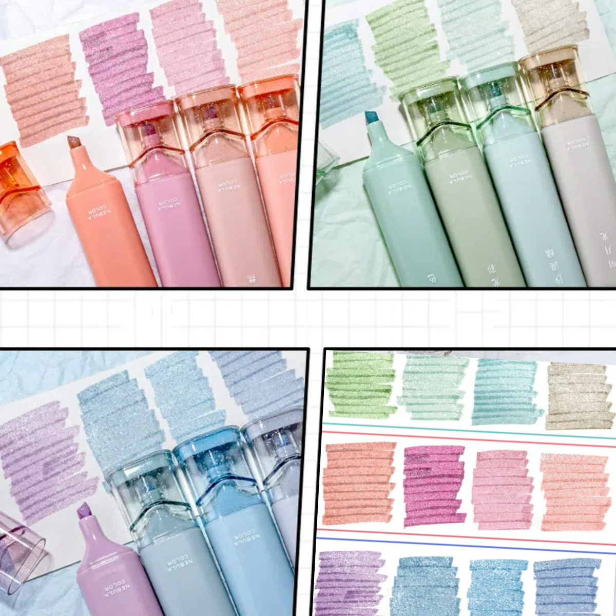 Highlighter Set Pastel - 4pcs Glitter Color Shiny Pens Set