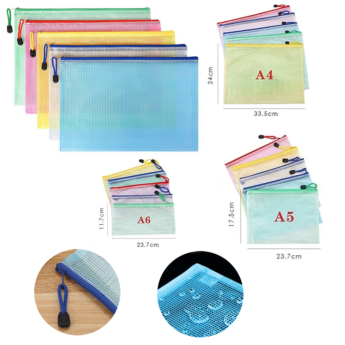 Portfolio Folder Zip - 5PCS Stationery Storage Folder File Mesh