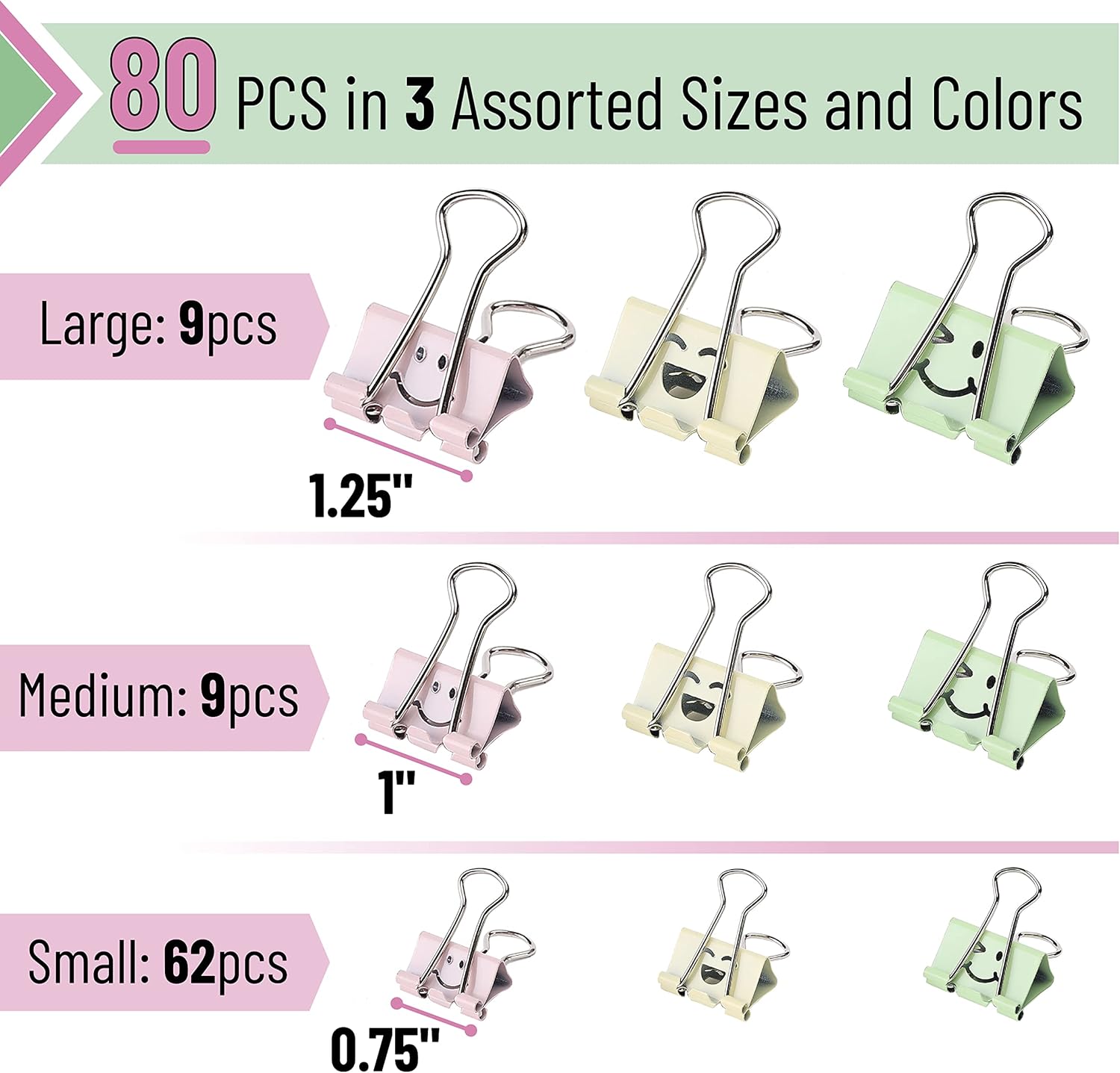 Smiley Binder Clips 80 Pack, A - Binder Clip Assorted recensione e prezzo