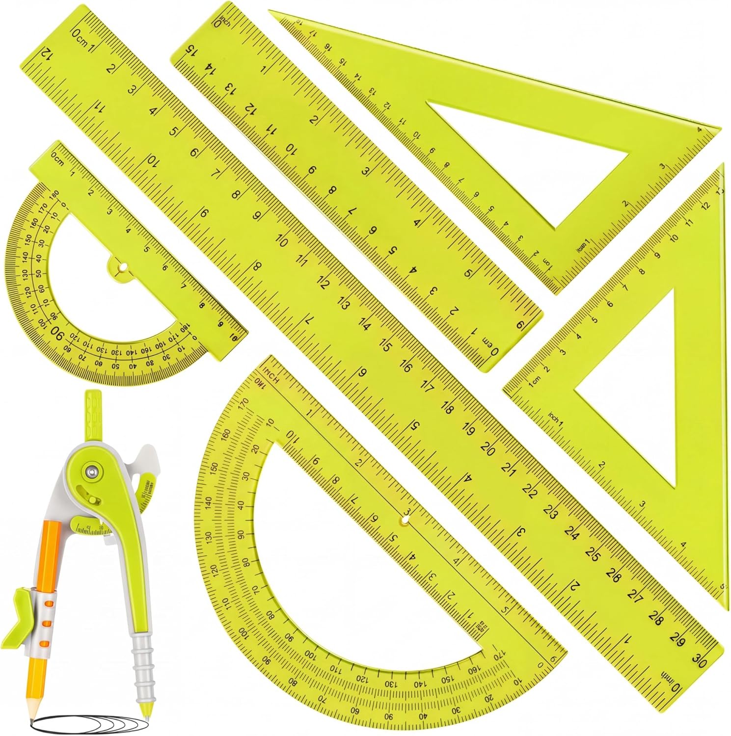 7 Pcs Geometry Math Set with C - Ruler Set Transparent recensione e prezzo