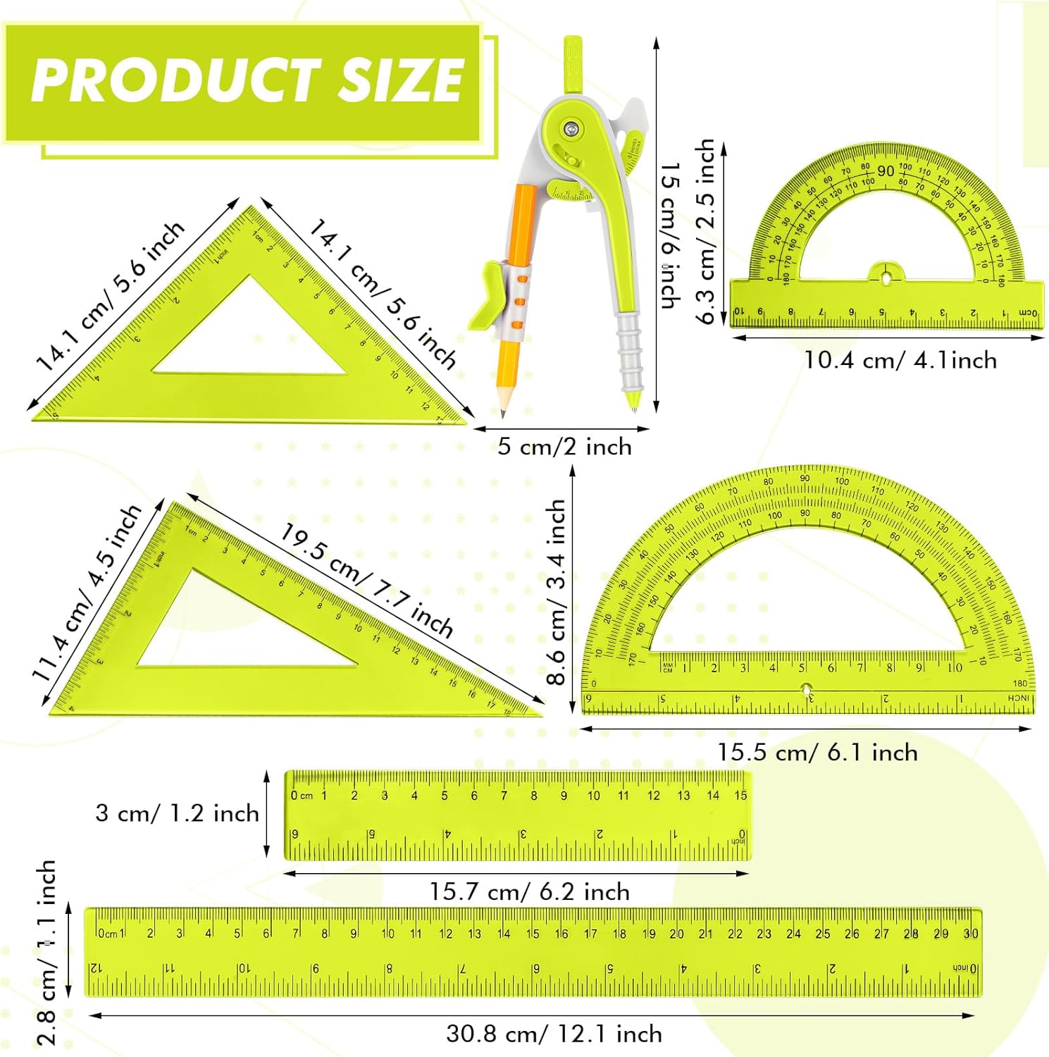 7 Pcs Geometry Math Set with C - Ruler Set Transparent recensione e prezzo